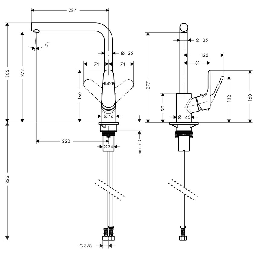 Immagine di Hansgrohe FOCUS miscelatore cucina monocomando 280, con bocca d'erogazione girevole, finitura cromo 31817000