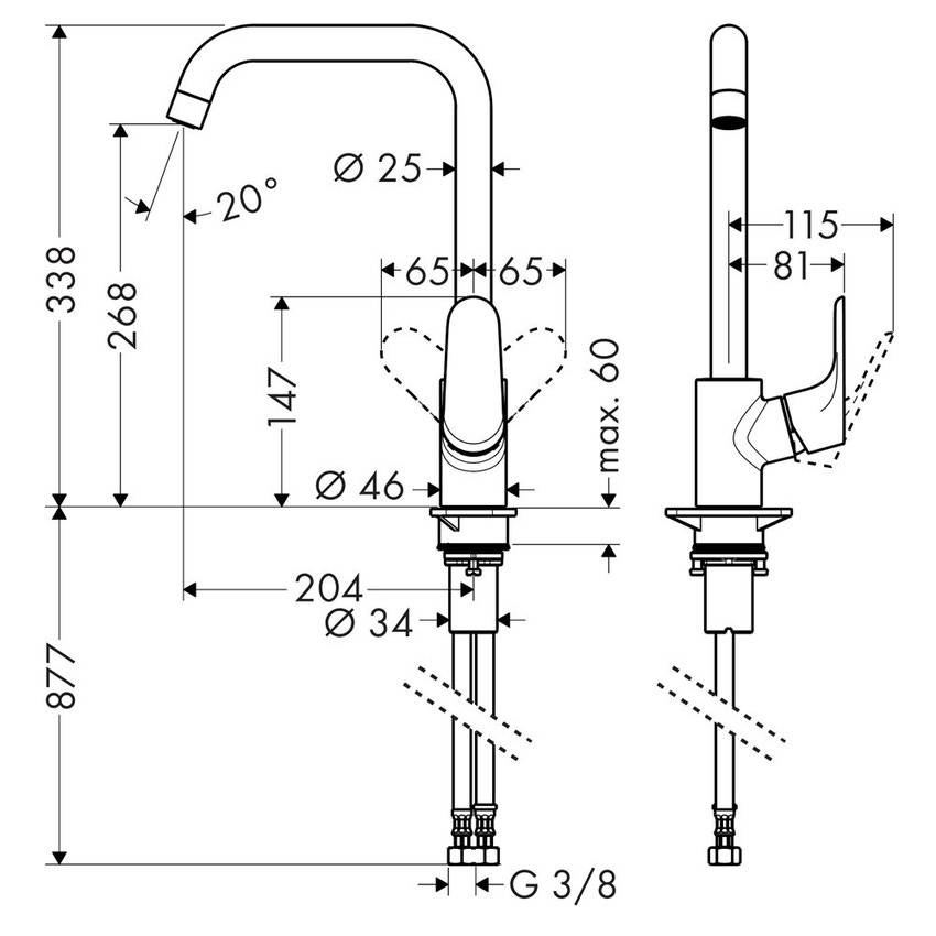 Immagine di Hansgrohe FOCUS miscelatore cucina monocomando 260, finitura acciaio inox 31820800