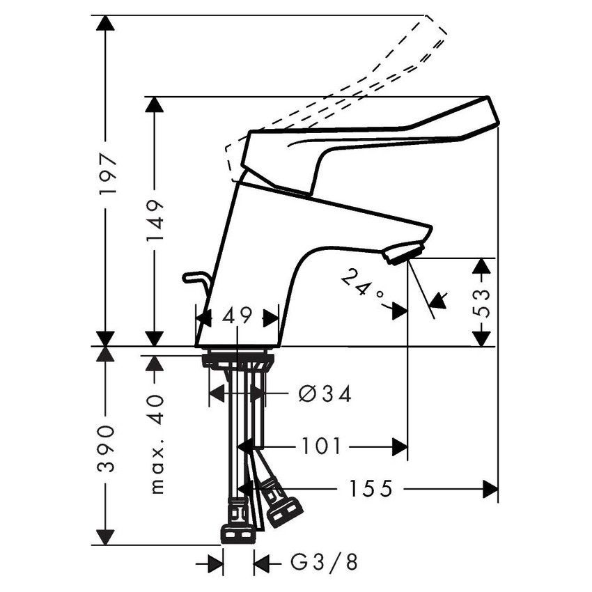 Immagine di Hansgrohe FOCUS miscelatore monocomando lavabo 70 con maniglia extra lunga scarico e saltarello finitura cromo 31910000