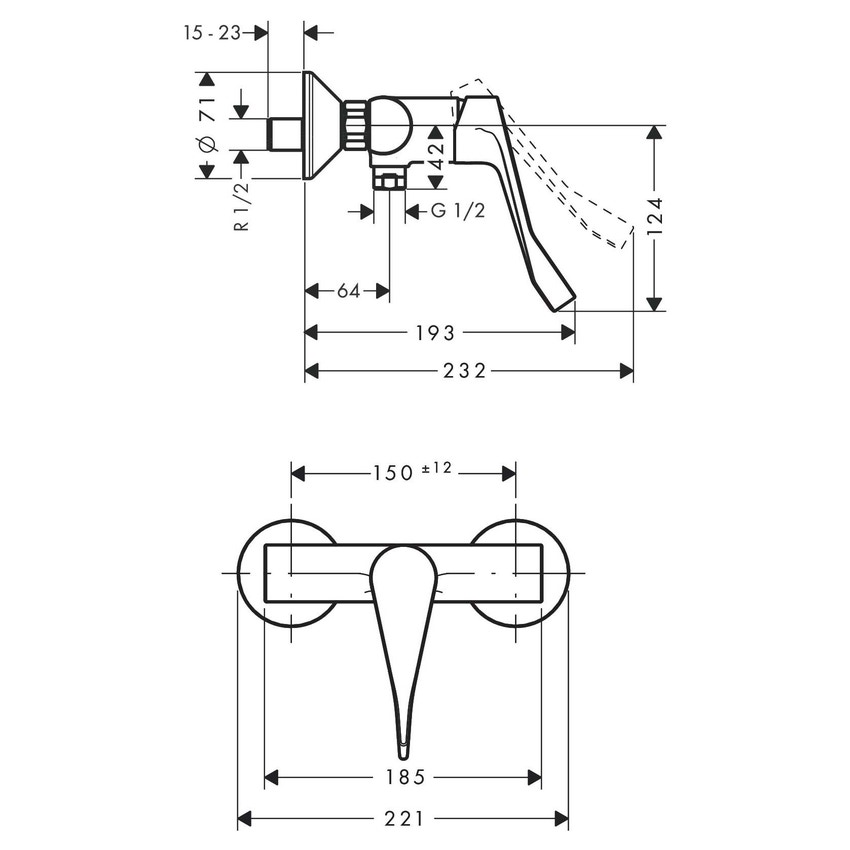 Immagine di Hansgrohe FOCUS miscelatore monocomando doccia esterno, con maniglia extra lunga, finitura cromo 31916000