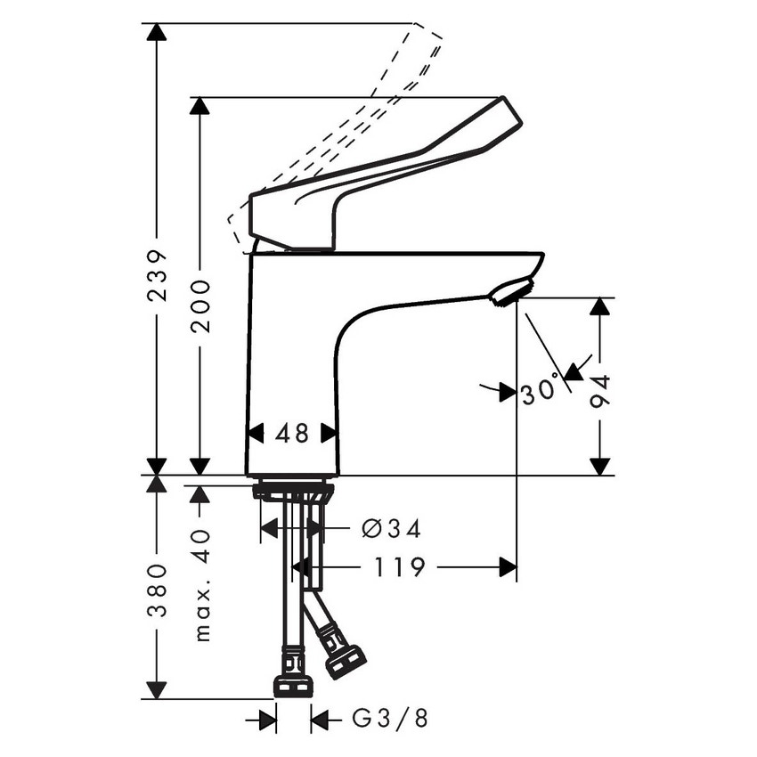 Immagine di Hansgrohe FOCUS miscelatore monocomando lavabo 100, CoolStart, con maniglia extra lunga, senza scarico e saltarello, finitura cromo 31917000