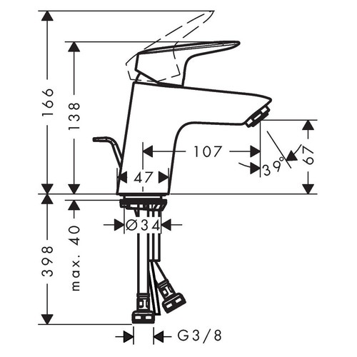 Immagine di Hansgrohe LOGIS miscelatore monocomando lavabo H.14 cm 70, con saltarello e scarico, finitura cromo 71070000