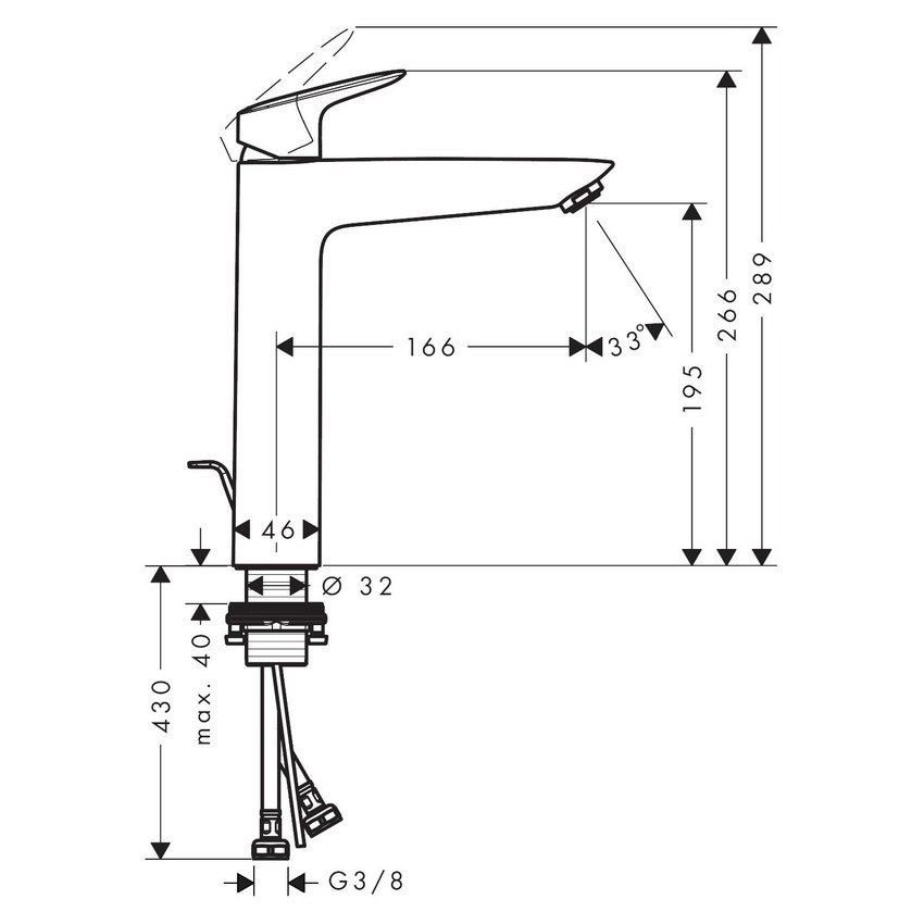 Immagine di Hansgrohe LOGIS miscelatore monocomando lavabo H.27 cm 190, con saltarello e scarico, finitura cromo 71090000
