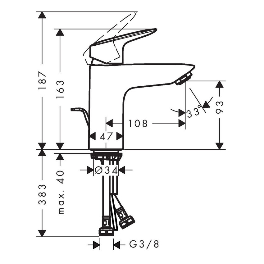 Immagine di Hansgrohe LOGIS miscelatore monocomando lavabo H.16 cm 100, con saltarello e scarico, finitura cromo 71100000