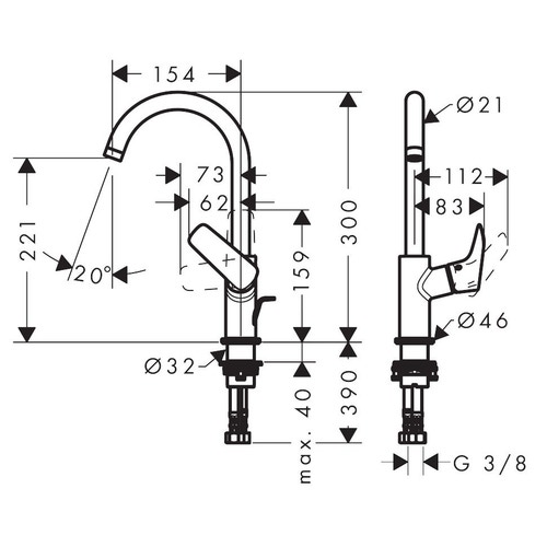 Immagine di Hansgrohe LOGIS miscelatore monocomando lavabo H.30 cm 210, con bocca erogazione girevole, scarico e saltarello, finitura cromo 71130000