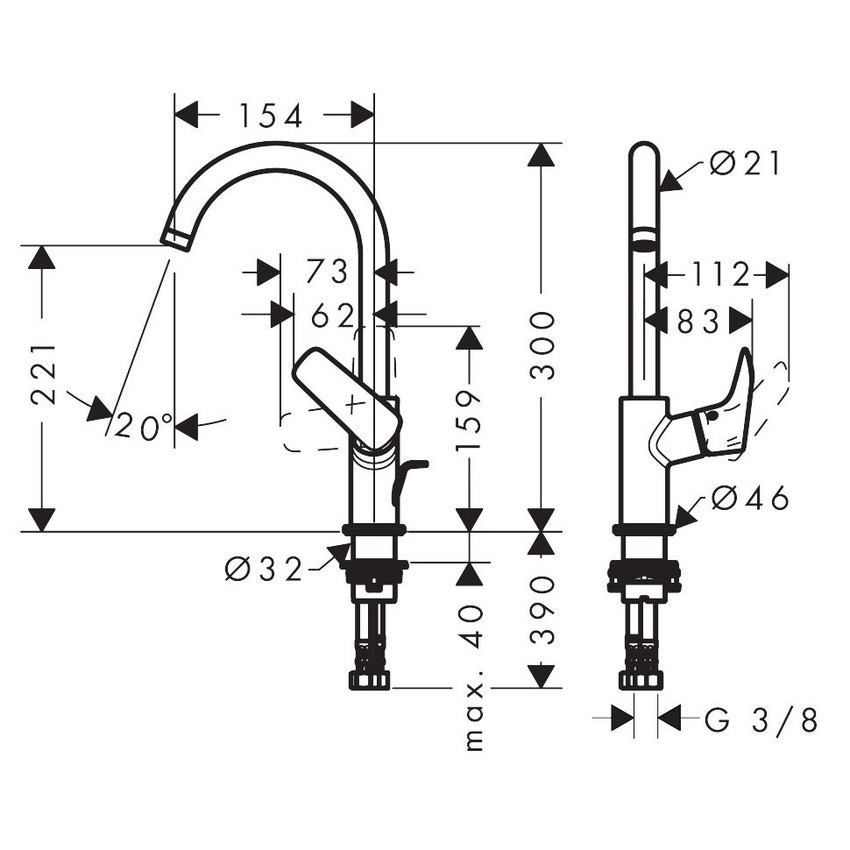 Immagine di Hansgrohe LOGIS miscelatore monocomando lavabo H.30 cm 210, con bocca erogazione girevole, scarico e saltarello, finitura cromo 71130000