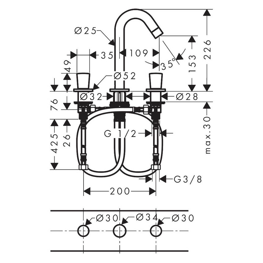 Immagine di Hansgrohe LOGIS rubinetteria 3 fori lavabo 150, con saltarello, finitura cromo 71133000