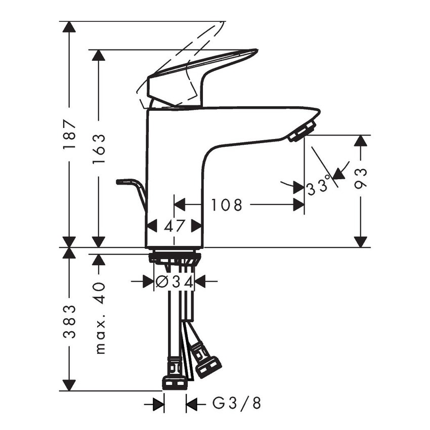 Immagine di Hansgrohe LOGIS miscelatore monocomando lavabo H.16 cm 100, con scarico e saltarello, finitura cromo 71171000
