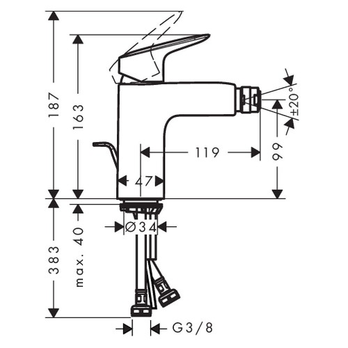 Immagine di Hansgrohe LOGIS miscelatore monocomando bidet H.16 cm 70, con scarico e saltarello, finitura cromo 71200000