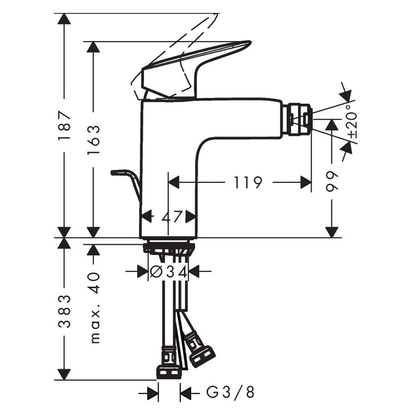 Immagine di Hansgrohe LOGIS miscelatore monocomando bidet H.16 cm 70, con scarico e saltarello, finitura cromo 71200000