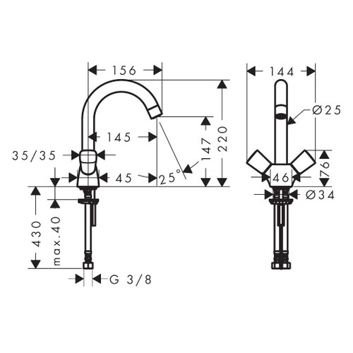 Immagine di Hansgrohe LOGIS miscelatore lavabo 2 maniglie 150, senza scarico e saltarello, finitura cromo 71221000