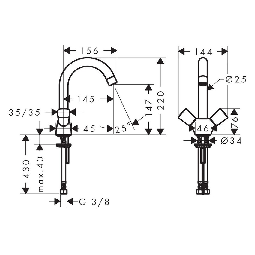Immagine di Hansgrohe LOGIS miscelatore lavabo 2 maniglie 150, senza scarico e saltarello, finitura cromo 71221000