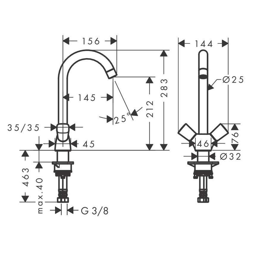 Immagine di Hansgrohe LOGIS rubinetteria cucina 2 maniglie 220, 1 jet, finitura cromo 71280000