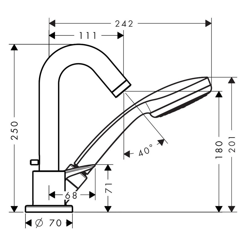 Immagine di Hansgrohe LOGIS rubinetteria 3 fori monocomando, bordo vasca, con secuflex, finitura cromo 71310000