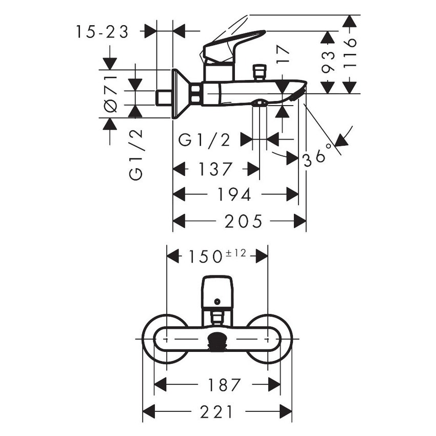 Immagine di Hansgrohe LOGIS miscelatore monocomando vasca esterno, finitura cromo 71400000