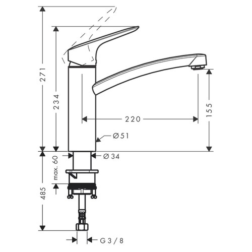 Immagine di Hansgrohe LOGIS miscelatore H.23 cm cucina monocomando 160, finitura cromo 71832000