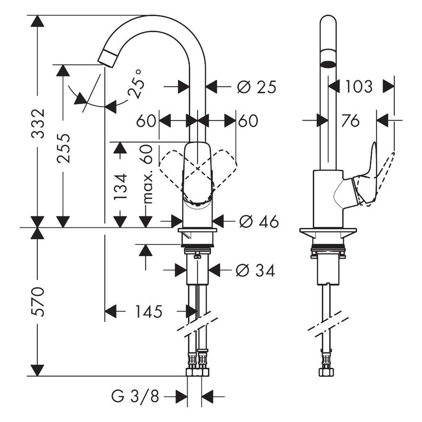 Immagine di Hansgrohe LOGIS miscelatore H.33 cm cucina monocomando 260, finitura cromo 71835000