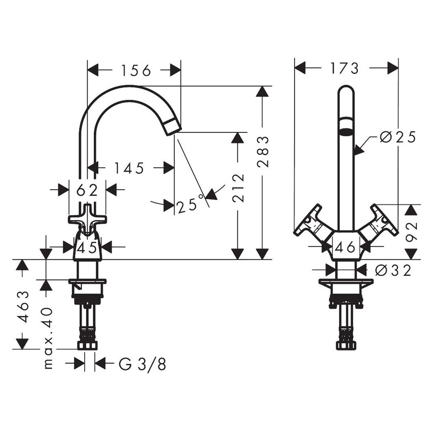 Immagine di Hansgrohe LOGIS CLASSIC rubinetteria cucina a 2 maniglie 220, 1 jet, finitura cromo 71285000