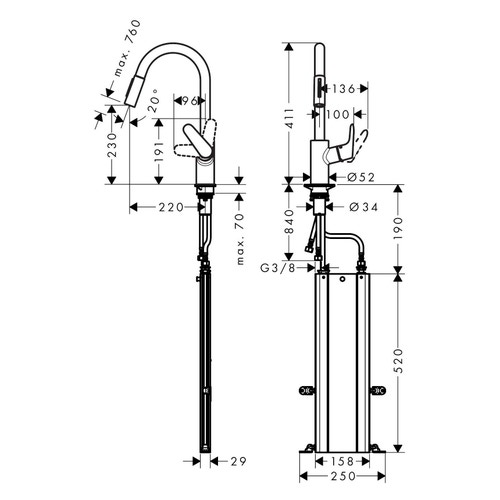 Immagine di Hansgrohe M41 miscelatore cucina monocomando H.41 cm, con doccetta estraibile, finitura cromo 73880000