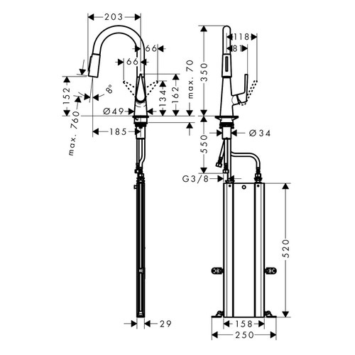 Immagine di Hansgrohe M51 miscelatore cucina monocomando 160, doccetta estraibile, 2jet, sBox, finitura cromo 73850000