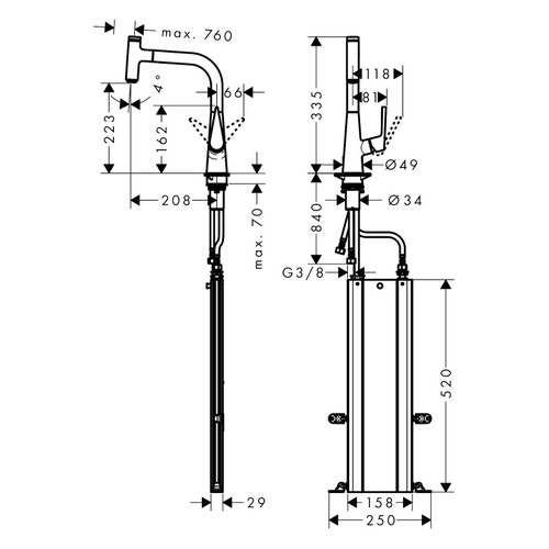 Immagine di Hansgrohe M51 miscelatore cucina monocomando H.33.5 cm, con bocca d'erogazione estraibile, finitura cromo 73852000