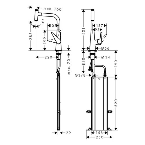 Immagine di Hansgrohe M51 miscelatore cucina monocomando H.40 cm, con bocca d'erogazione estraibile, finitura cromo 73853000