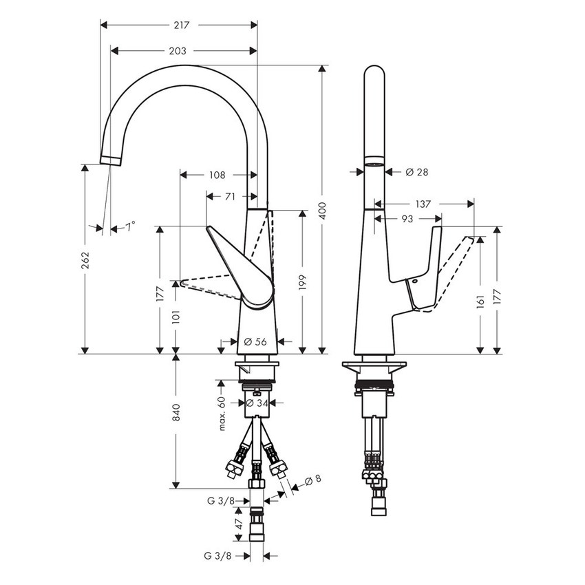 Immagine di Hansgrohe M51 miscelatore cucina monocomando alto a bassa pressione finitura cromo 73856000