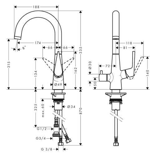 Immagine di Hansgrohe M51 miscelatore cucina monocomando alto con valvola d'arresto finitura cromo 73858000
