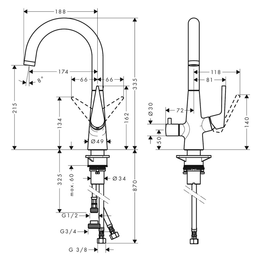 Immagine di Hansgrohe M51 miscelatore cucina monocomando alto con valvola d'arresto finitura cromo 73858000