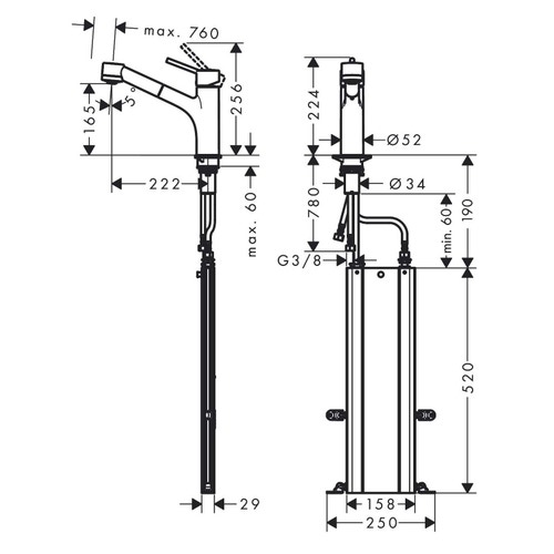 Immagine di Hansgrohe M52 miscelatore cucina monocomando H.22 cm, con doccetta estraibile, finitura cromo 73860000