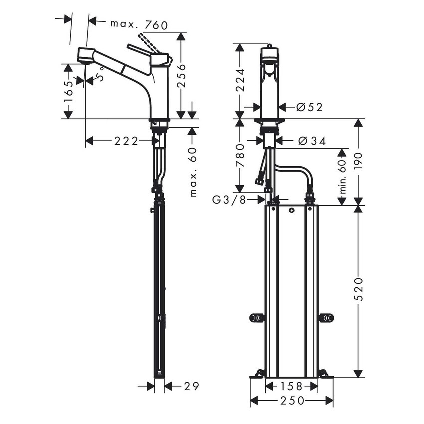 Immagine di Hansgrohe M52 miscelatore cucina monocomando H.22 cm, con doccetta estraibile, finitura cromo 73860000