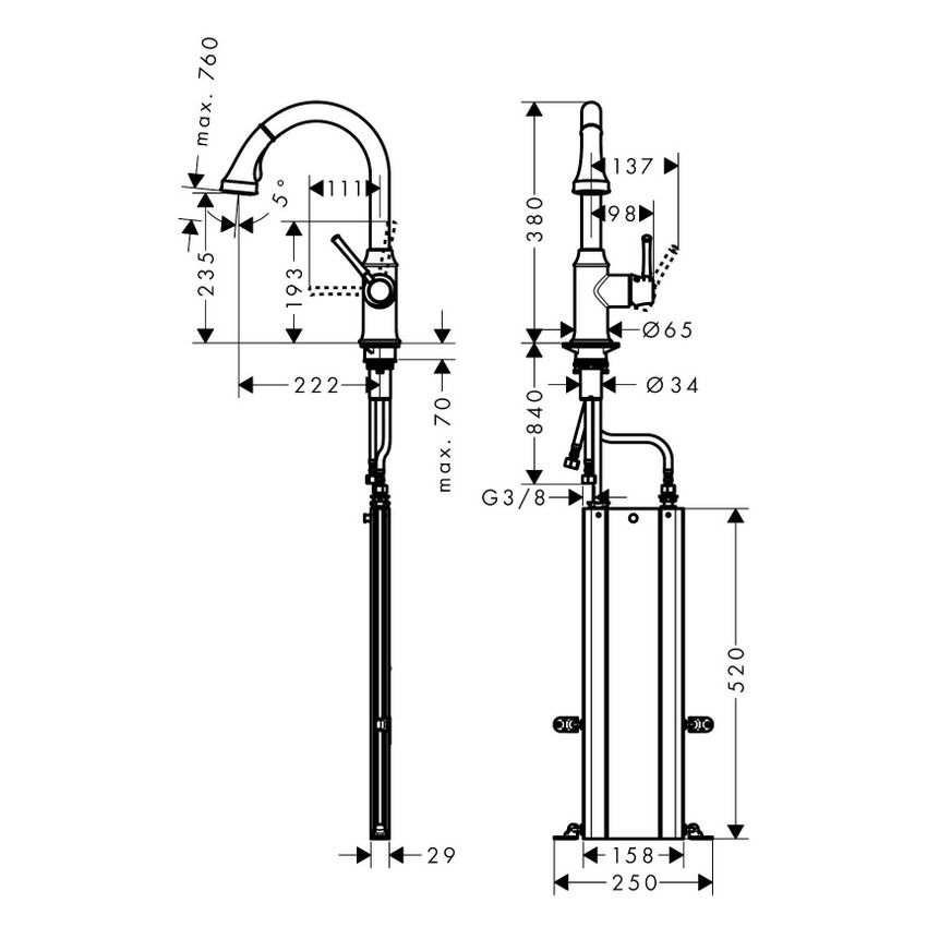 Immagine di Hansgrohe M53 miscelatore cucina monocomando alto con doccetta estraibile finitura cromo 73870000