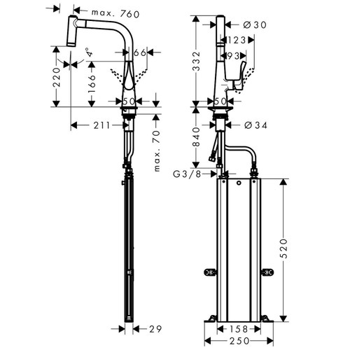 Immagine di Hansgrohe M71 miscelatore cucina monocomando H.33 cm, con doccetta estraibile, finitura cromo  73800000