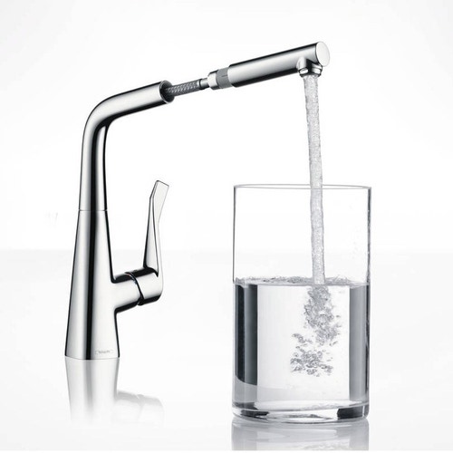 Immagine di Hansgrohe METRIS miscelatore cucina monocomando 320, con bocca d'erogazione estraibile, 1 jet, finitura cromo 14821000