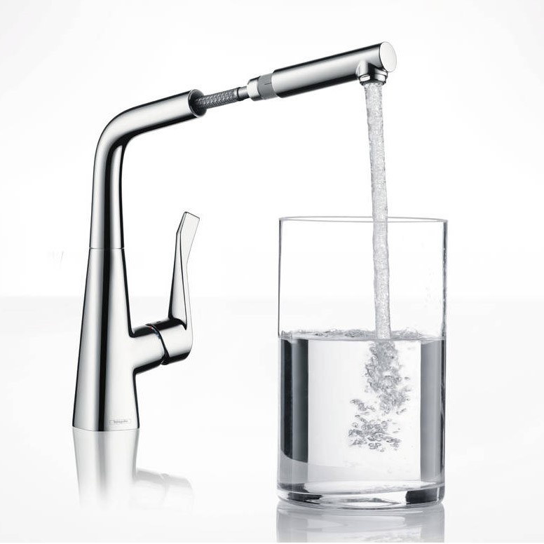 Immagine di Hansgrohe METRIS miscelatore cucina monocomando 320, con bocca d'erogazione estraibile, 1 jet,  finitura acciaio inox 14821800