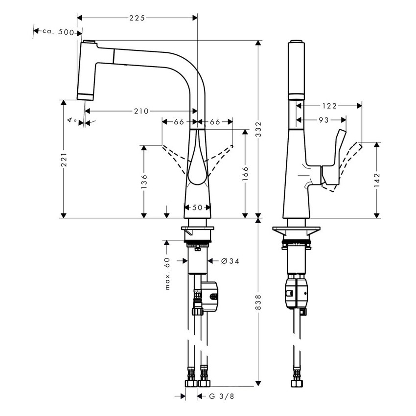 Immagine di Hansgrohe METRIS miscelatore cucina monocomando 220, con doccetta estraibile, 2 jet, finitura cromo 14834000