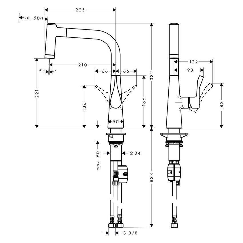 Immagine di Hansgrohe METRIS miscelatore cucina monocomando 220, con doccetta estraibile, 2 jet, finitura acciaio inox 14834800
