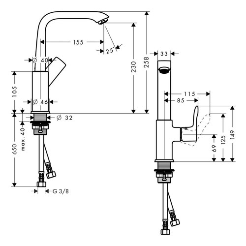 Immagine di Hansgrohe METRIS miscelatore monocomando lavabo H.26 cm 230, senza scarico e saltarello, finitura cromo 31081000
