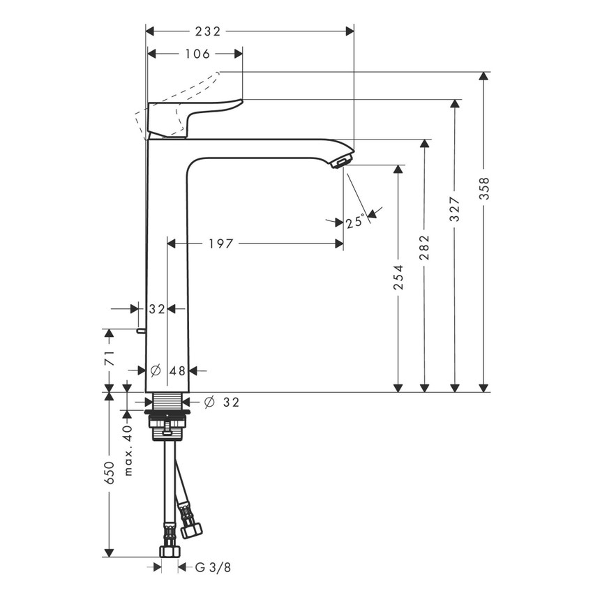 Immagine di Hansgrohe METRIS miscelatore monocomando lavabo H.33 cm 260, da catino, con scarico e saltarello, finitura cromo 31082000