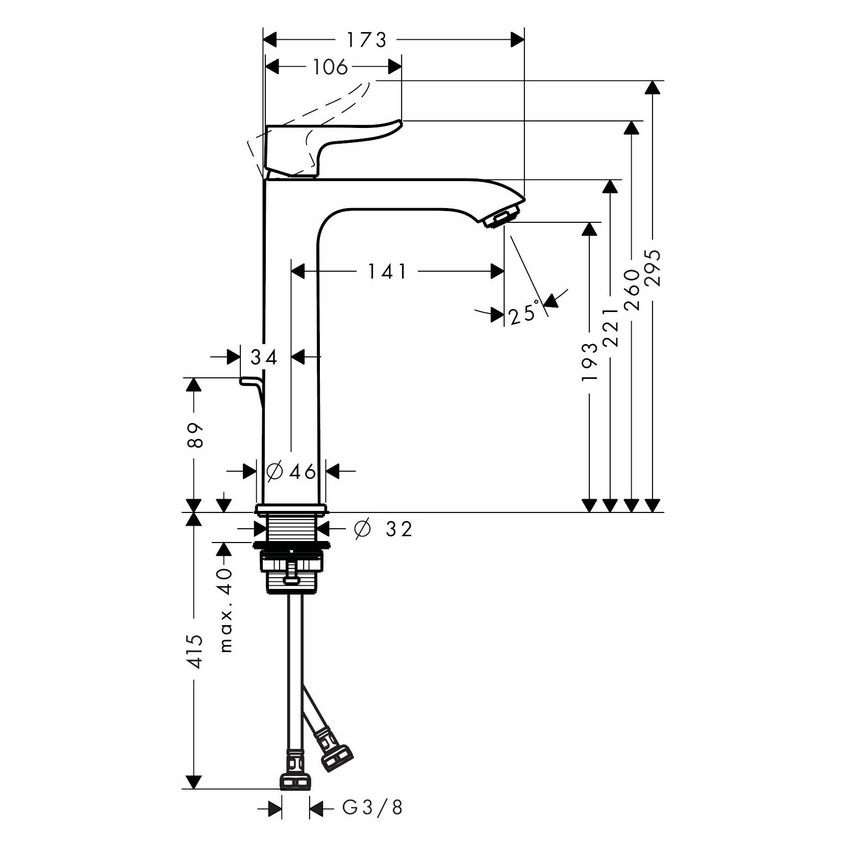 Immagine di Hansgrohe METRIS miscelatore monocomando lavabo H.26 cm 200, con scarico e saltarello, finitura cromo 31183000
