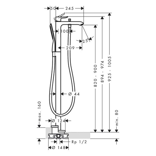 Immagine di Hansgrohe METRIS miscelatore monocomando vasca, a pavimento, finitura cromo 31471000