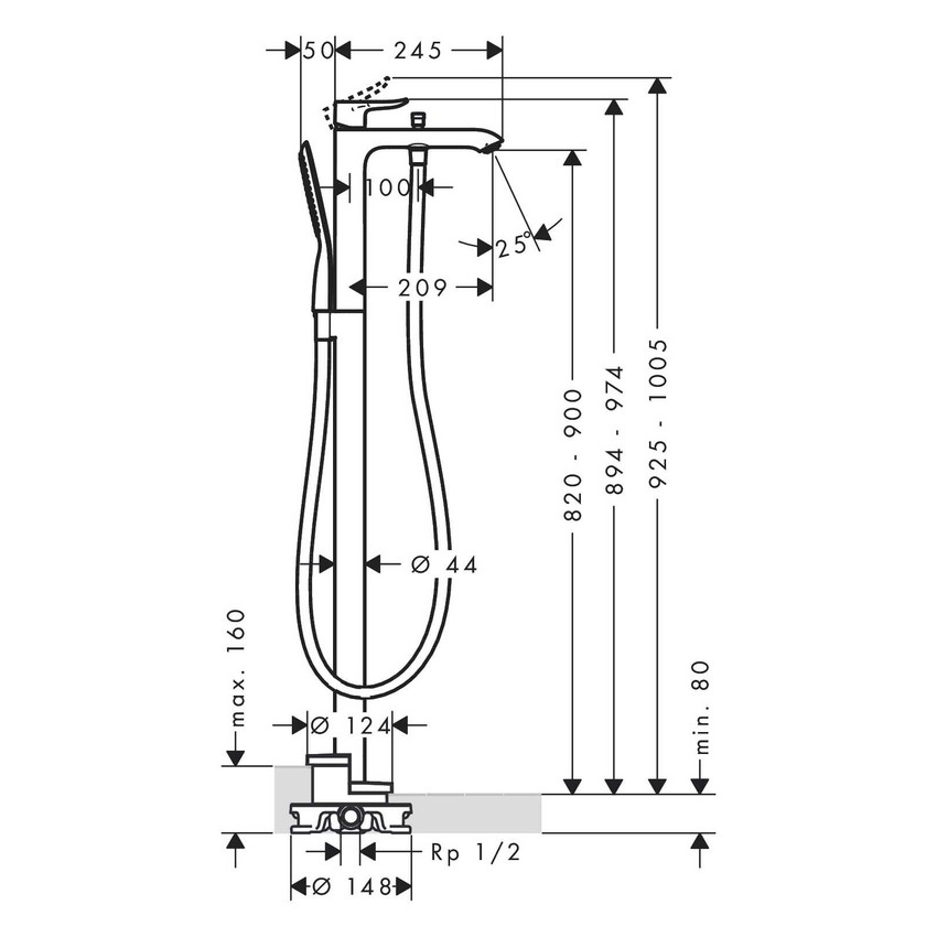 Immagine di Hansgrohe METRIS miscelatore monocomando vasca, a pavimento, finitura cromo 31471000