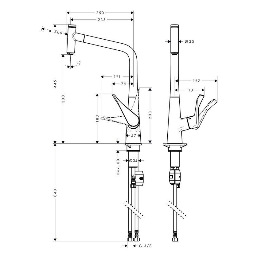 Immagine di Hansgrohe METRIS SELECT miscelatore cucina monocomando 320, con bocca d'erogazione estraibile, finitura cromo 14884000