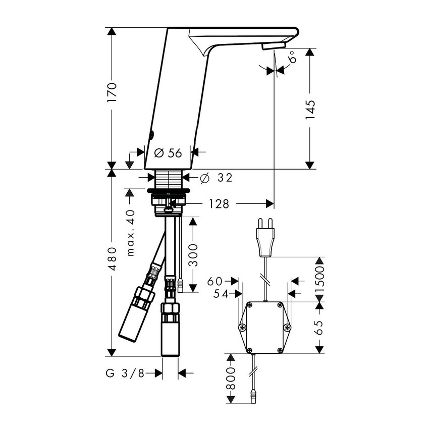 Immagine di Hansgrohe METRIS S miscelatore elettronico lavabo, senza regolazione temperatura con trasformatore 230 V, finitura cromo 31103000