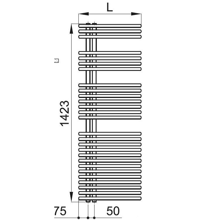 Immagine di Irsap FUNKY scaldasalviette, 27 tubi, 3 intervalli, H.142,3 L.60 P.6,2 cm, attacco sinistro, colore nero grafite finitura ruvido FLL060B18IR01NNN01
