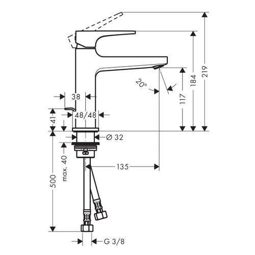 Immagine di Hansgrohe METROPOL miscelatore monocomando lavabo H.18 cm 110, con maniglia a leva, scarico e saltarello, finitura cromo 32506000