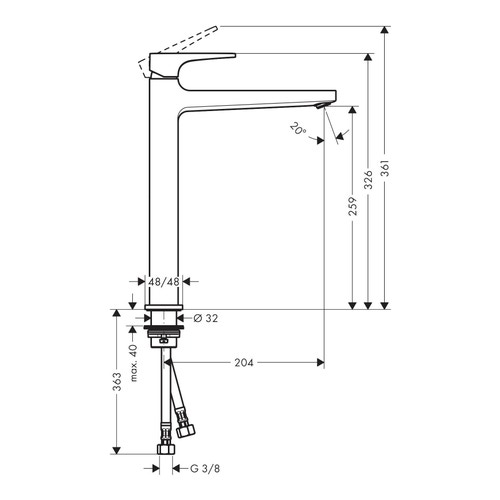 Immagine di Hansgrohe METROPOL miscelatore monocomando lavabo H.33 cm 260, da catino, con maniglia a leva e piletta push-open, finitura cromo 32512000