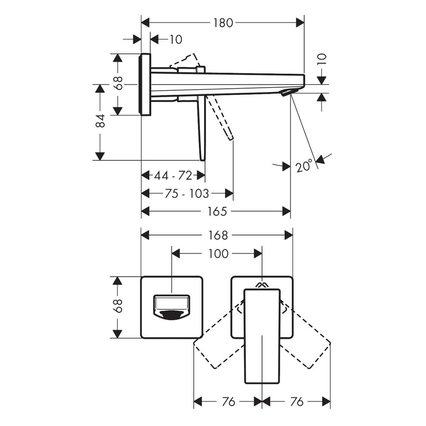 Immagine di Hansgrohe METROPOL miscelatore monocomando lavabo, ad incasso a parete, con maniglia a leva e bocca erogazione 16.5 cm, finitura cromo 32525000