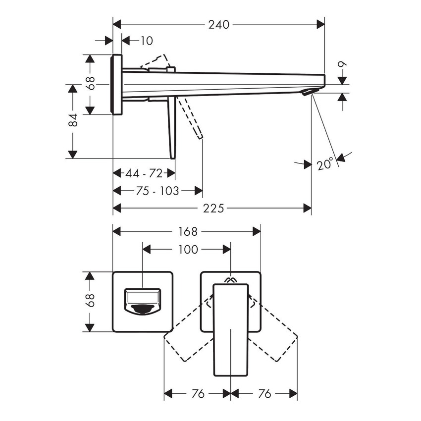 Immagine di Hansgrohe METROPOL miscelatore monocomando lavabo ad incasso a parete con maniglia a leva e bocca erogazione 22.5 cm finitura cromo 32526000