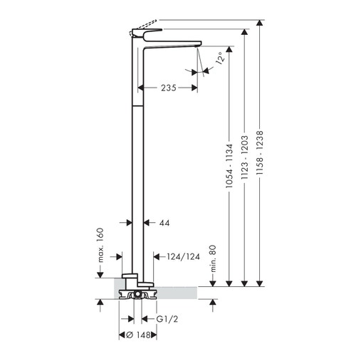 Immagine di Hansgrohe METROPOL miscelatore monocomando lavabo, a pavimento, con maniglia a leva, senza scarico e saltarello, finitura cromo 32530000